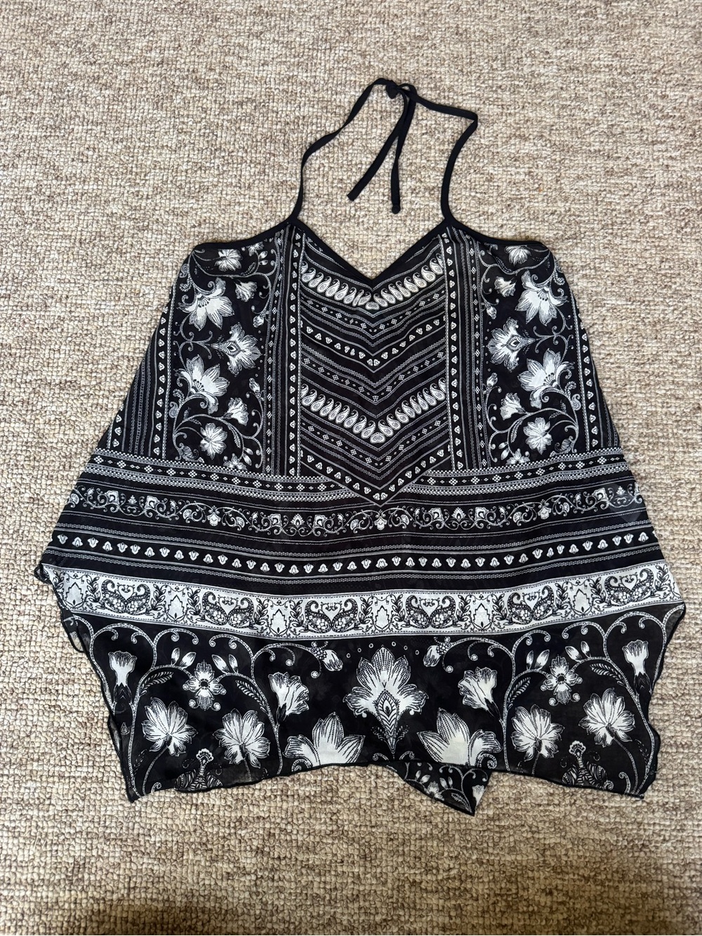 Black & White Floral Bohemian Halter Top M